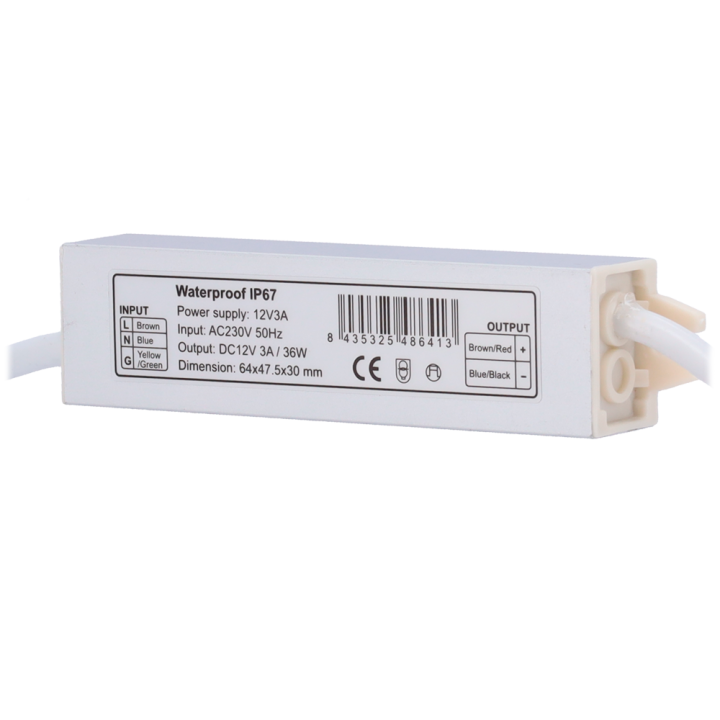 MARCA BLANCA DC12V3A-IP67 — Bloc d'alimentation externe étanche et ind