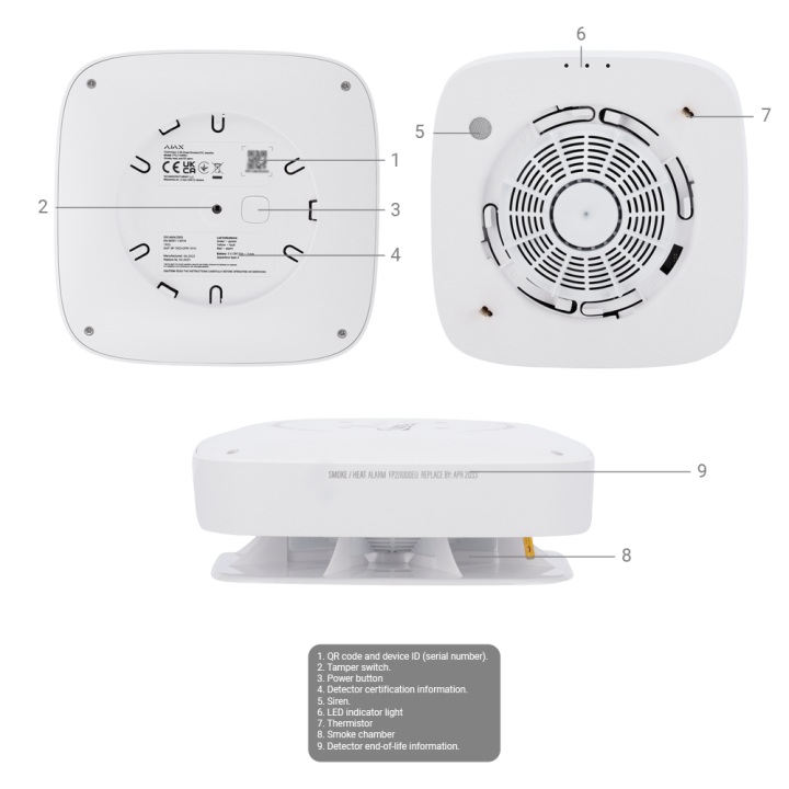 AJAX AJ-FIREPROTECT2-HS-SB — Détecteur de fumée et thermovélocimétriqu