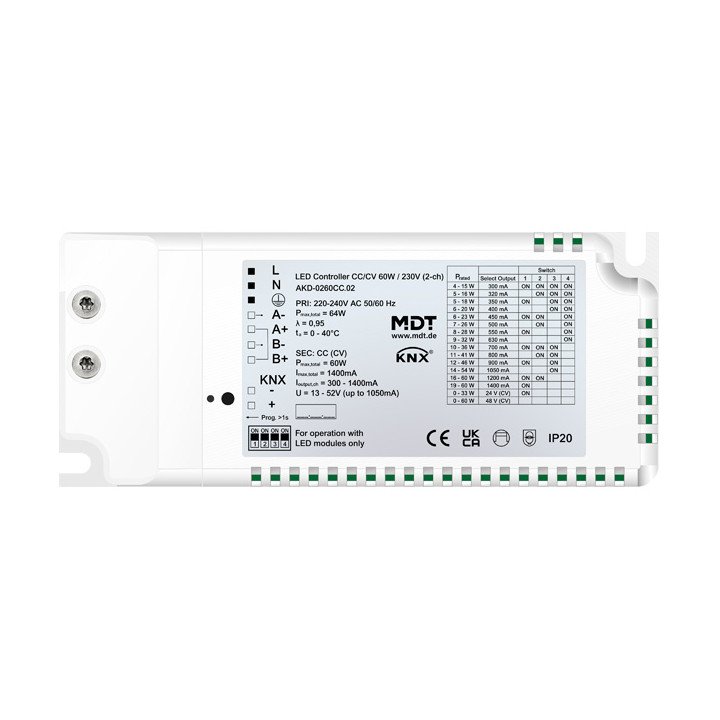 MDT AKD-0260CC.02 KNX-LED-Controller CC/CV mit Netzteil UP | 2-fach | 